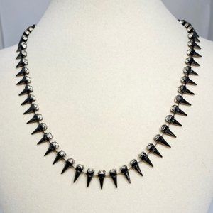 Gunmetal Goth Spike Necklace with Crystals Choker Length Plus Extender